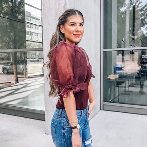 Wine Purple Bubble Sleeve Top